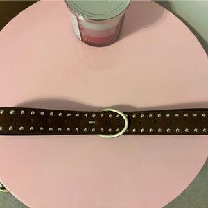 Studded Brown Leather Belt with Round Silver Buckle